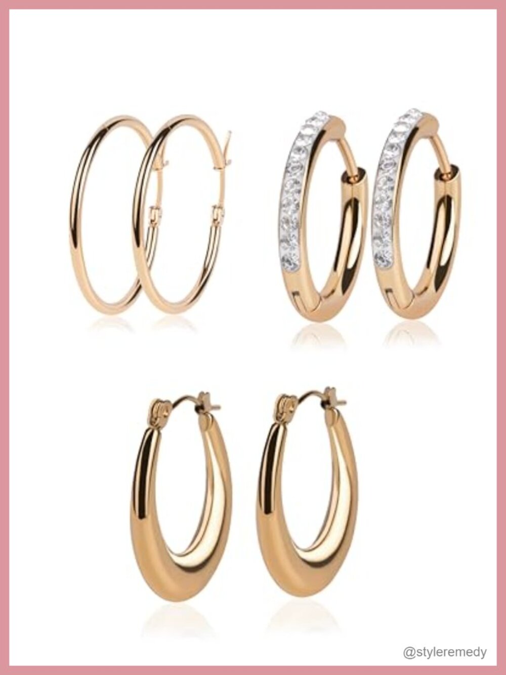 18K Gold Plated Hoop Earrings Set for Women 3 Pairs Stainless Steel